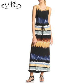 yilia 2016 New Women Beach Casual Dress Summer Sleeveless Striped Print Printed Sexy Hollow Out Long Dresses - intl  