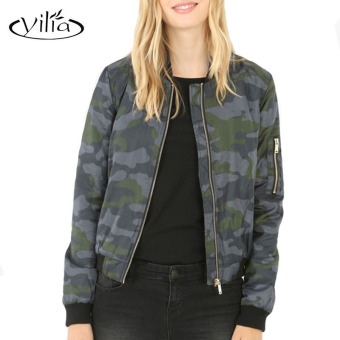 yilia 2017 New Autumn Women Basic Coats Bomber Jacket Camouflage Zipper Long Sleeve Jackets Outwear - intl  