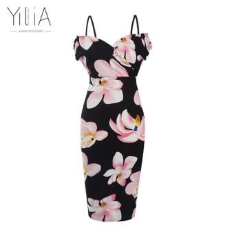 Yilia Off Shoulder Dress Bodycon Dress 2016 Sexy Short Sleeve Plus Size Floral Dress Women Camisole Hot V Neck Dress Pencil Date-Pink - intl  