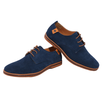 Yingwei Men's Cow Suede leather Causal Nubuck Loafers Blue  