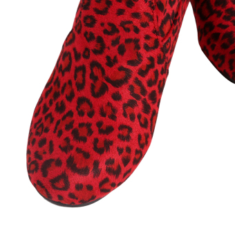 YingWei Women Winter Boots Leopard Anti-Skidding Inner Heighten Flat Bottom High Knee Long Boots Red  
