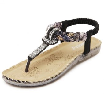 YOCHO New Fashion Lady Classic Causal Beach Flat Sandals With High Quality Leather And Crystal(Black) - Intl  