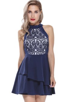 YOINS Sleeveless Lace Mini Dress with Flounced Hem - intl  