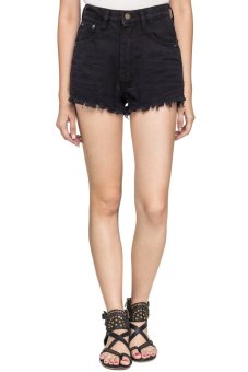 Your Eyes Lie Raw Denim Shorts - Black  