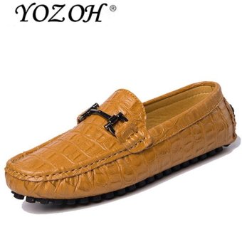 YOZOH Crocodile leather man shoes,British fashion breathable casual Loafers-Brown - intl  