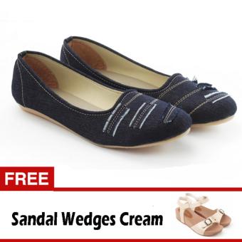 Yutaka Flat Shoes - Jeans Biru + Sandal Wedges Cream  