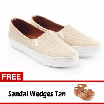 Yutaka Sepatu Slip On Cream gratis sandal Wedges Cokelat  
