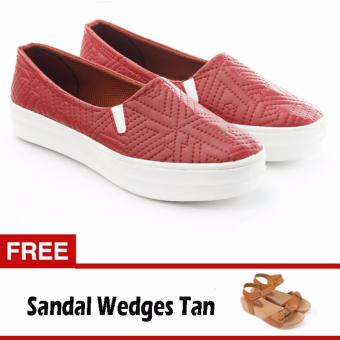 Yutaka Sepatu slip on merah gratis sandal wedges Cokelat  