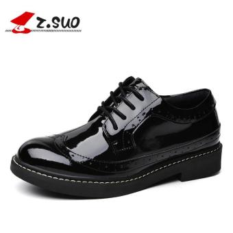 Z.SUO Women's Flat Brogues Lace-Ups Patent Leather Shoes (Black) - intl  