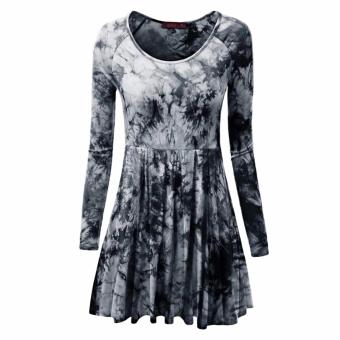 ZAFUL Casual Long Sleeve Round Collar Floral Print Dress For Women(Black) - intl  