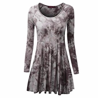 ZAFUL Casual Long Sleeve Round Collar Floral Print Dress For Women(Brown) - intl  