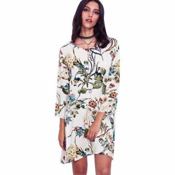 ZAFUL Trendy Round Collar Long Sleeve Allover Print Mini Dress - intl  