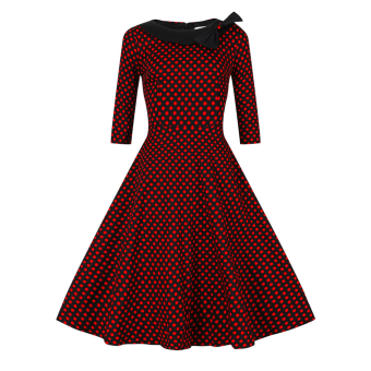 ZAFUL Woman Dress One Line Collar Big Hem With Bowknot (Wine Red) - intl--TC  