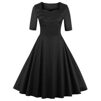 Zaful Women Floral Print A-Line Dress Vintage Sweetheart Neckline Ruffles Design ?Black? - intl  