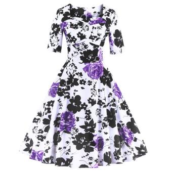 Zaful Women Floral Print A-Line Dress Vintage Sweetheart Neckline Ruffles Design ?Purple? - intl  