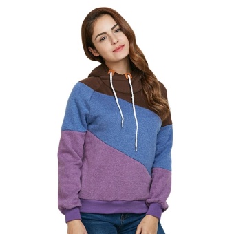 ZAFUL Women Hoodie Fashion Hooded Long Sleeve Drawstring Color Block(Purple) - intl  
