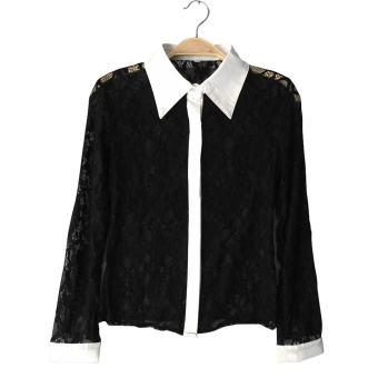 Zaful Women Polyester Lace Stitching Shirts Plus Size (Black) - IntlTC  