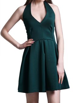 Zaful Women Polyester Strap Cocktail Dress Solid Color (Dark Green) - intl  