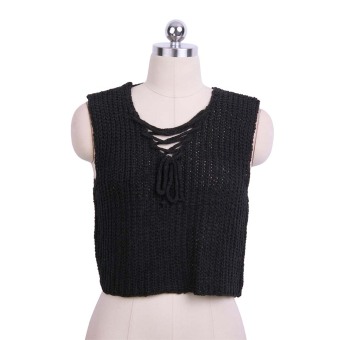 Zaful Women V-neck Strap Irregular Hem Knitting Vest Blouse (Black) - intl  