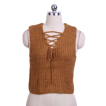 Zaful Women V-neck Strap Irregular Hem Knitting Vest Blouse (Brown) - intl  