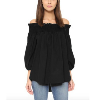 Zanzea 2016 Summer Sexy Women Slash Neck Off Shoulder Blouse Shirts Casual 3/4 Sleeve Loose Tops Party Blusas Plus Size Black  