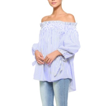 Zanzea 2016 Summer Sexy Women Slash Neck Off Shoulder Blouse Shirts Casual 3/4 Sleeve Loose Tops Party Blusas Plus Size Stripe - intl  