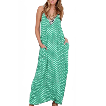 ZANZEA 2016 Summer Women Sexy Strapless Polka Dot Casual Loose Long Maxi Dress Sexy Beach Dresses Plus Size Vestidos 6 Color Green (Intl)  