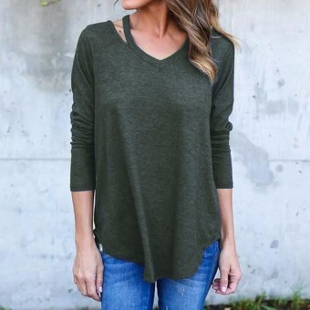 ZANZEA Autumn Blusas Femininas Women Blouses Tops Sexy V-Neck Long Sleeve Casual Loose Asymmetrical Solid Shirts Plus Size S-5XL (Army Green) - intl  