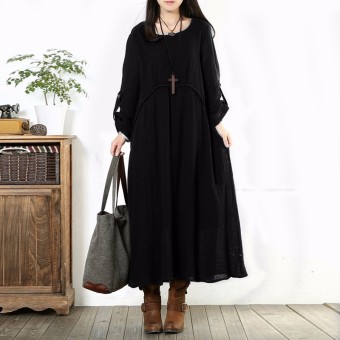 ZANZEA Autumn Dress Hot Sale Women Vintage Casual Loose Long Sleeve Long Maxi Dresses Oversized Vestidos Plus Size (Black) - intl  