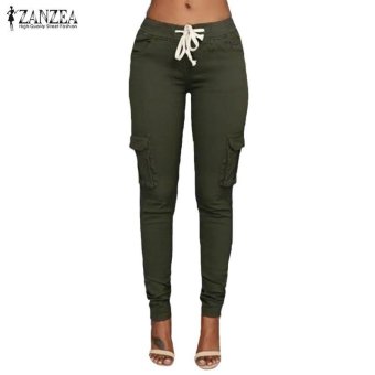 ZANZEA Autumn Pants Fashion Women Skinny Trousers Pockets Long Pencil Pants Casual Solid Capris Plus Size S-3XL (Green) - intl  