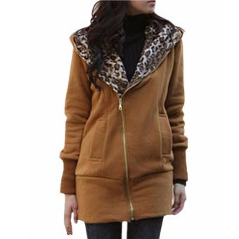 ZANZEA Autumn Winter Women Coats 2017 Stylish Casual Hooded Long Sleeve Slim Jackets Outwear Leopard Fleece Hoodies Sweatshirts Camel  