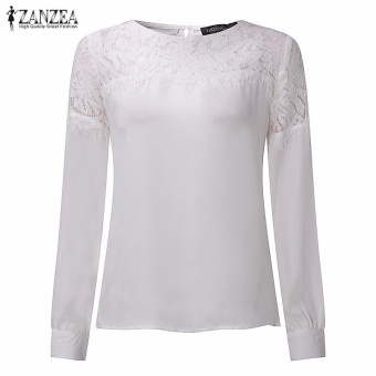 ZANZEA Autumn Women Blouses Sexy Lace Blusas Shirt O-Neck Long Sleeve Casual Loose Chiffon Splice Hollow Out Tops Plus Size (Off White) - intl  