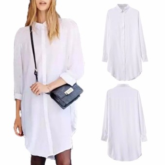 Zanzea Blusas 2016 Autumn Fashion Women Long Sleeve Turn-down Collar Casual Loose Cotton Buttons Blouses Solid Shirts Top Mini Dress - intl  