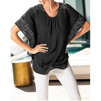 ZANZEA Fashion 2016 Summer Style Womens Lace Chiffon Shirts Batwing Sleeve Blouses Casual Loose Blusas Femininas Plus Size S-4XL Black - Intl  