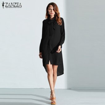 ZANZEA Fashion Blusas Hot Sale Women Shirt Dress Long Sleeve Casual Amsymetircal Chiffon Blouses Plus Size S-5XL Tops (Black) - intl  