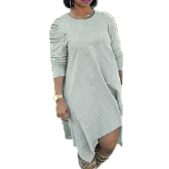 ZANZEA Fashion Ladies Casual Irregular Pullover Blouse Loose Short Dress Tee Shirt Tops Gray  