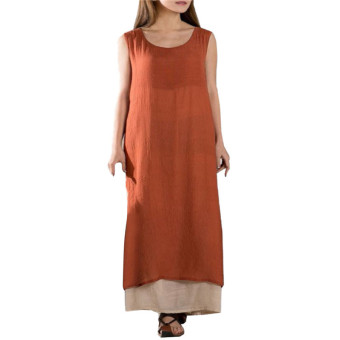 Zanzea Fashion Summer Dress 2016 Women Casual Loose Sleeveless O Neck Long Maxi Dress Ladie s Oversized Vestidos Plus Size Orange - Intl  