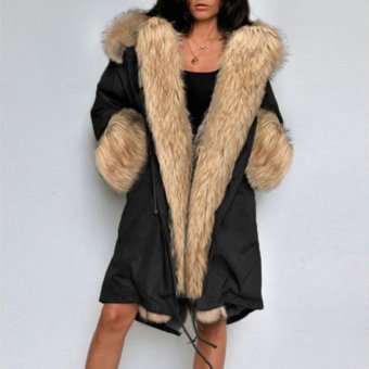 ZANZEA Fashion Women Winter Warm Fuax Fur Collar Hoodies Long Jacket Outwear Parka Coat (Black) - intl  