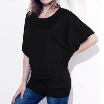 ZANZEA Fashion Womens Batwing Short Sleeve Casual T-shirt Tunic Tops Blouse Loose Tee Light Black (Intl)  