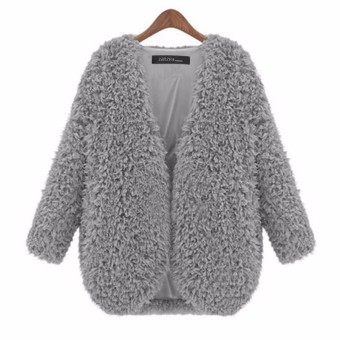 ZANZEA Hot Sale New Fashion Women Outwear Coats Female Solid Long Sleeve V Neck Straight Autumn Winter Warm Jackets Grey - intl  