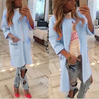 ZANZEA Korean Women Casual Long Pocket Coat Jacket Parka Loose Cardigan Outwear Blue  