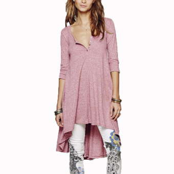 ZANZEA Loose Dipped Women Hight Low Strech Solid Tops