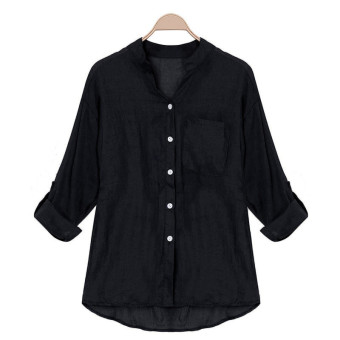 Zanzea New Cotton Linen Women Blouse 2016 Autumn Ladies V Neck Casual Long Sleeve Office Shirt Plus Size Tops Blusas Femininas Camisas Black  
