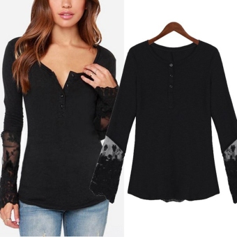 ZANZEA New Women Long Sleeve Causal Slim Embroidery Lace Crochet Tee Shirt Tops Blouse Black Size S-4XL - intl  