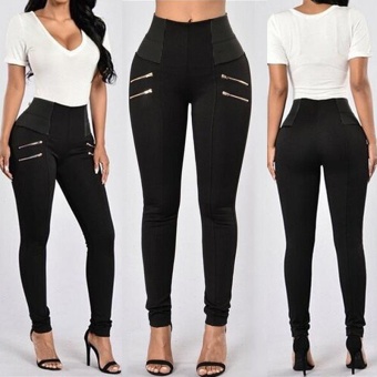 ZANZEA Plus Size Women High Waist Casual Splice Ladies Skinny Pants Trousers Leggings (Black) - intl  