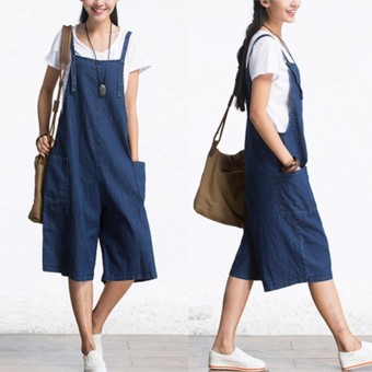 ZANZEA Rompers Womens Jumpsuit Summer Autumn Sleeveless Fashion Wide Leg Pants Denim Calf Length Vintage Overalls S-5XL - intl  