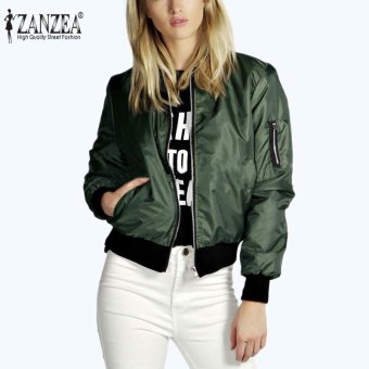 ZANZEA Spring Women Celeb Bomber Jacket Long Sleeve Coat Casual Stand Collar Slim Sport Short Outerwear Burgundy Lightweight Jackets (Army Green) - intl  