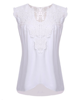 ZANZEA Tank Tops Women Shirt Summer Vest Casual Top Lace Chiffon Vest Sleeveless Blouse White  