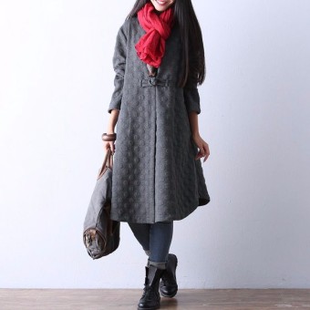 ZANZEA Winter Autumn Women Retro Midi Dress Lady Long Sleeve Sexy V Neck Loose Casual Pockets Long Coat Long Robe Vestidos?Grey? - intl  