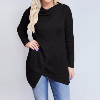 ZANZEA Women Autumn Cardigan Long Sleeve O Neck Casual Loose Blouses Shirts Fashion Solid Asymmetrical Hem Blusas Outwear (Black) - intl  